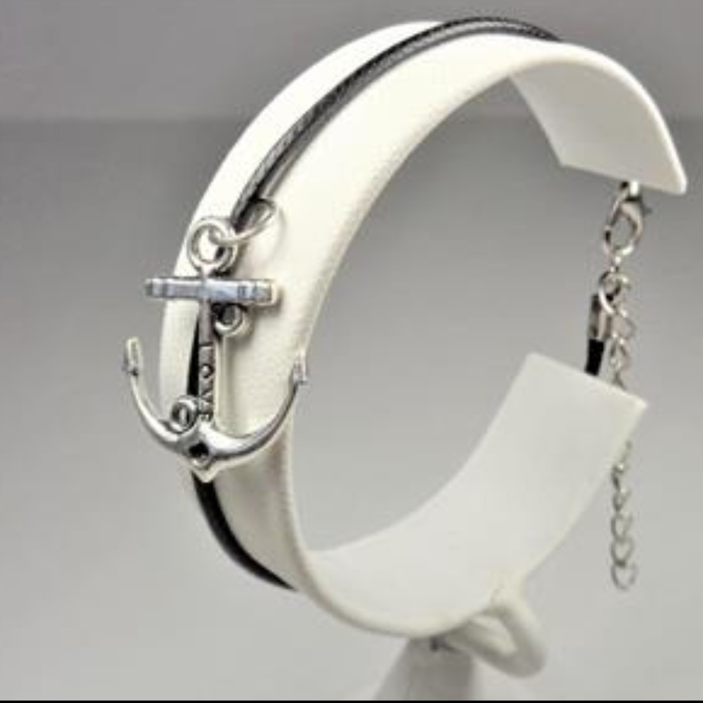 NAUTICAL LOVE ANCHOR BLACK LEATHER BRACELET